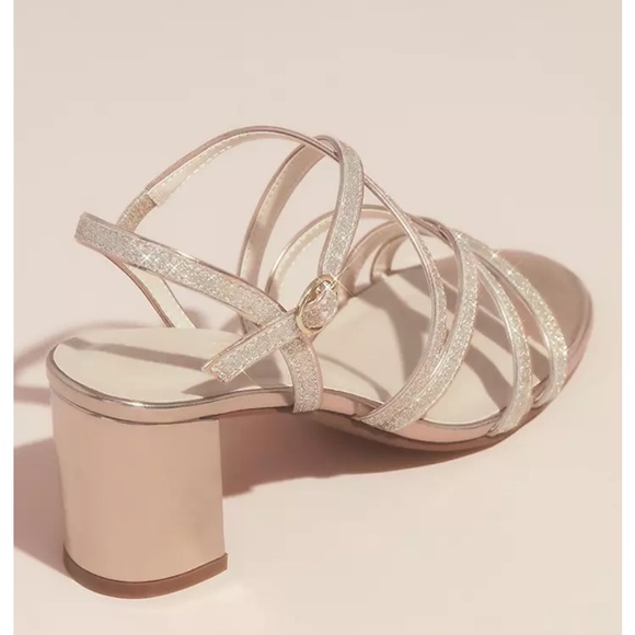DAVID'S BRIDAL - Metallic Block Heel Sandals with Glitter Straps - Picture 2 of 13